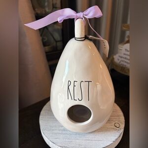 Rae Dunn REST Birdhouse with Lavender Ribbon